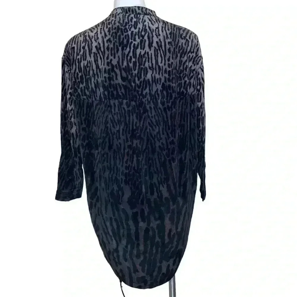 All Saints leopard silk color block long sleeve shirt dress tunic sheer - Picture 2 of 5